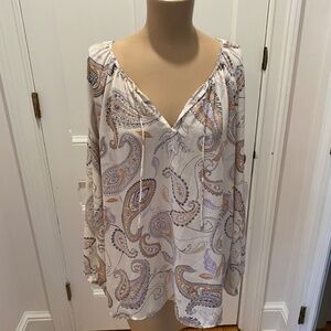 Grace Blouse with White /‎ Gray / Soft Purple Paisley Design - Size 1X